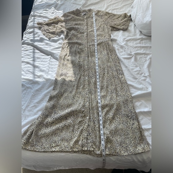 ICHI Puff Sleeve Button Front animal Print Midi Dress Black yellow | 38/M - Picture 11 of 13